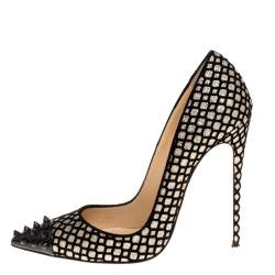 Pre Owned Christian Louboutin Floque Glitter And Patent Spike Geo Pumps Size 38