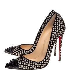 Pre Owned Christian Louboutin Floque Glitter And Patent Spike Geo Pumps Size 38
