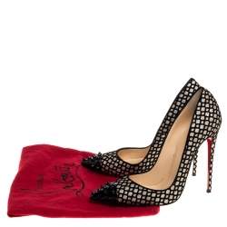 Pre Owned Christian Louboutin Floque Glitter And Patent Spike Geo Pumps Size 38
