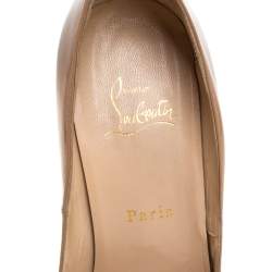 Pre Owned  Christian Louboutin Beige Patent Leather Lady Peep Toe Platform Pumps Size 39.5
