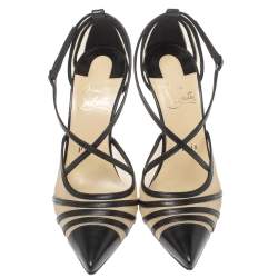 Pre Owned Christian Louboutin Black Mesh and Leather Theodorella Pumps Size 36