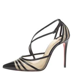Pre Owned Christian Louboutin Black Mesh and Leather Theodorella Pumps Size 36