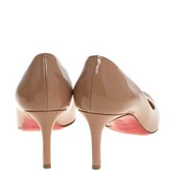 مملوكة مسبقًا حذاء كعب عالي كريستيان لوبوتان سيمبل جلد بيج لامع مقاس 39.5