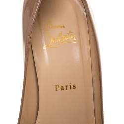مملوكة مسبقًا حذاء كعب عالي كريستيان لوبوتان سيمبل جلد بيج لامع مقاس 39.5