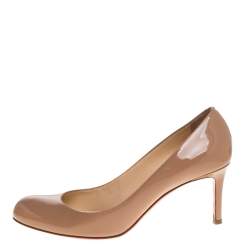 مملوكة مسبقًا حذاء كعب عالي كريستيان لوبوتان سيمبل جلد بيج لامع مقاس 39.5