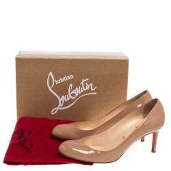 مملوكة مسبقًا حذاء كعب عالي كريستيان لوبوتان سيمبل جلد بيج لامع مقاس 39.5
