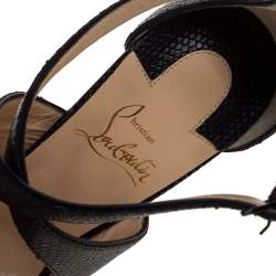 Pre Owned Christian Louboutin Black Lizard Embossed Leather Malefissima Ankle Strap Sandals Size 36.5