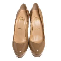 Pre Owned Christian Louboutin Beige Patent Leather Bianca Platform Pumps Size 38.5 