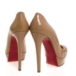 Pre Owned Christian Louboutin Beige Patent Leather Bianca Platform Pumps Size 38.5 
