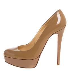 Pre Owned Christian Louboutin Beige Patent Leather Bianca Platform Pumps Size 38.5 