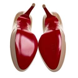 Pre Owned Christian Louboutin Beige Patent Leather Bianca Platform Pumps Size 38.5 
