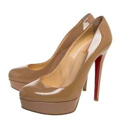 Pre Owned Christian Louboutin Beige Patent Leather Bianca Platform Pumps Size 38.5 