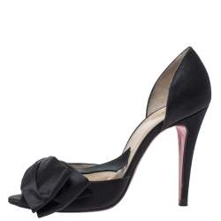 Pre Owned Christian Louboutin Black Satin Bow T Dorcet Peep Toe Pumps Size 39