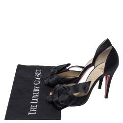 Pre Owned Christian Louboutin Black Satin Bow T Dorcet Peep Toe Pumps Size 39