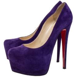 Pre Owned Christian Louboutin Purple Suede Daffodile Platform Pumps Size 38.5