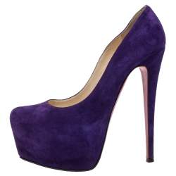 Pre Owned Christian Louboutin Purple Suede Daffodile Platform Pumps Size 38.5