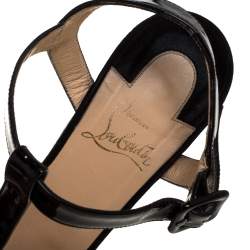 Christian Louboutin Black Patent And Metallic Gold Wedge 'So Bella' T-Bar Open Toe Sandals Size 38