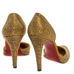 Christian Louboutin Gold Satin Embellished 'Labyrinth' D'orsay Pumps Size 38.5