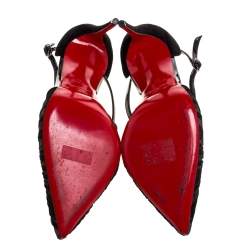 Pre Owned Christian Louboutin Black Mousseline And Suede 'Marchella' Pumps Size 39