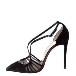 Pre Owned Christian Louboutin Black Mousseline And Suede 'Marchella' Pumps Size 39