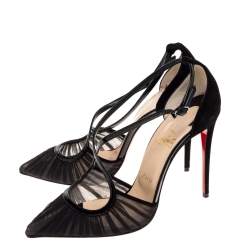 Pre Owned Christian Louboutin Black Mousseline And Suede 'Marchella' Pumps Size 39