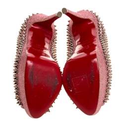 Pre Owned Christian Louboutin Pink Glitter Fabric Lady Peep Spike Platform Pumps Size 37.5 
