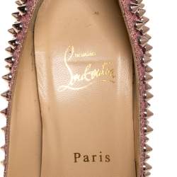 Pre Owned Christian Louboutin Pink Glitter Fabric Lady Peep Spike Platform Pumps Size 37.5 