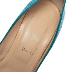Christian Louboutin Turquoise Snakeskin Lady Peep Toe Platform Pumps Size 39
