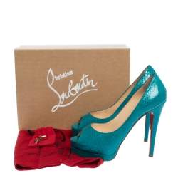 Christian Louboutin Turquoise Snakeskin Lady Peep Toe Platform Pumps Size 39