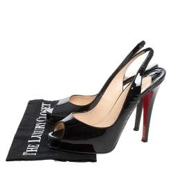 Pre Owned Christian Louboutin Black Patent Leather N°Prive Peep Toe Slingback Sandals Size 37