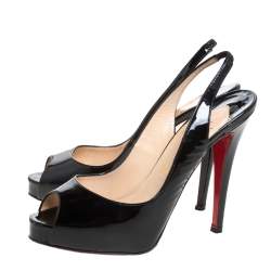 Pre Owned Christian Louboutin Black Patent Leather N°Prive Peep Toe Slingback Sandals Size 37
