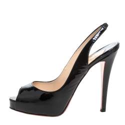 Pre Owned Christian Louboutin Black Patent Leather N°Prive Peep Toe Slingback Sandals Size 37