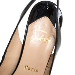 Pre Owned Christian Louboutin Black Patent Leather N°Prive Peep Toe Slingback Sandals Size 37