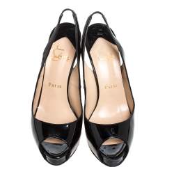 Pre Owned Christian Louboutin Black Patent Leather N°Prive Peep Toe Slingback Sandals Size 37
