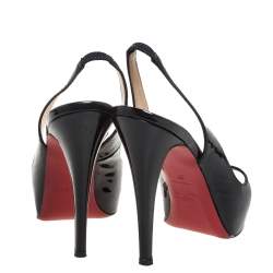 Pre Owned Christian Louboutin Black Patent Leather N°Prive Peep Toe Slingback Sandals Size 37