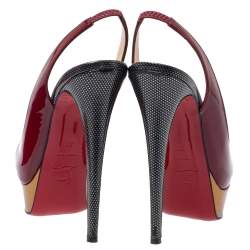 Pre Owned Christian Louboutin Tricolor Patent Leather Lady Peep Toe Platform Slingback Sandals Size 37