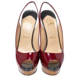 Pre Owned Christian Louboutin Tricolor Patent Leather Lady Peep Toe Platform Slingback Sandals Size 37
