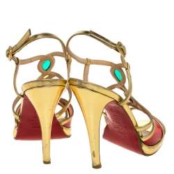 Pre Owned Christian Louboutin Metallic Gold Leather Strappy Sandals Size 37