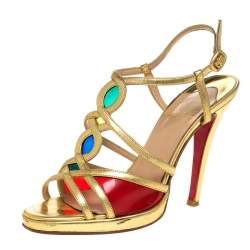 Pre Owned Christian Louboutin Metallic Gold Leather Strappy Sandals Size 37