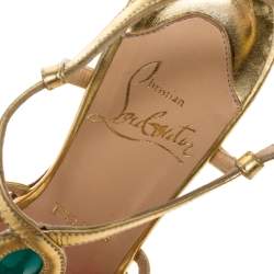 Pre Owned Christian Louboutin Metallic Gold Leather Strappy Sandals Size 37