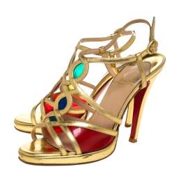 Pre Owned Christian Louboutin Metallic Gold Leather Strappy Sandals Size 37