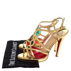 Pre Owned Christian Louboutin Metallic Gold Leather Strappy Sandals Size 37