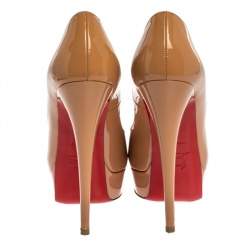 Pre Owned Christian Louboutin Beige Patent Leather New Prive Peep Toe Platform Pumps Size 36