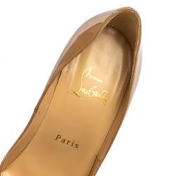 Pre Owned Christian Louboutin Beige Patent Leather New Prive Peep Toe Platform Pumps Size 36