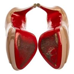 Pre Owned Christian Louboutin Beige Patent Leather New Prive Peep Toe Platform Pumps Size 36