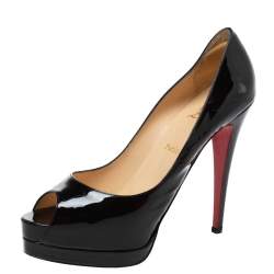 Pre Owned Christian Louboutin Black Patent Leather Palais Royal Peep Toe Platform Pumps Size 41.5