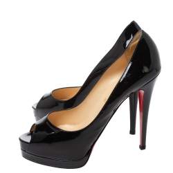 Pre Owned Christian Louboutin Black Patent Leather Palais Royal Peep Toe Platform Pumps Size 41.5