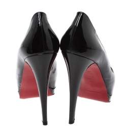 Pre Owned Christian Louboutin Black Patent Leather Palais Royal Peep Toe Platform Pumps Size 41.5