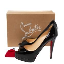 Pre Owned Christian Louboutin Black Patent Leather Palais Royal Peep Toe Platform Pumps Size 41.5
