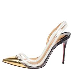 Pre Owned Christian Louboutin Tricolor Leather, Patent And PVC Paralili D'orsay Pumps Size 38